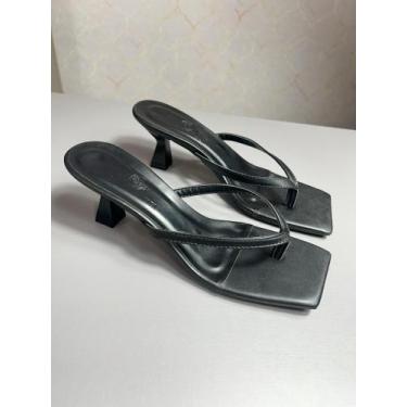 Imagem de Tamanco flip flop quadrado salto baixo confortável - Adora, Preto, 36