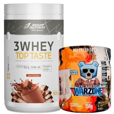 Imagem de Kit Whey Protein 3W Chocolate + Pré-Treino Warzone UnderLabz-Unissex