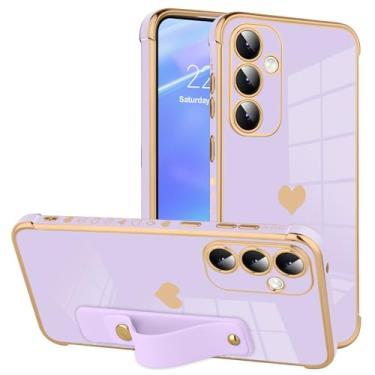 Imagem de BITOBE Capa para Samsung Galaxy A55 5G design roxo corações do amor para mulheres meninas homens, revestimento de luxo com suporte de alça proteção completa da lente da câmera para Galaxy A55 5G