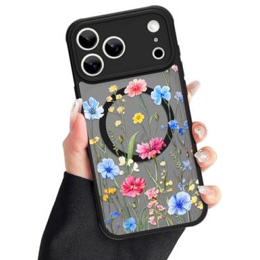 Imagem de ZIYE Capa floral para iPhone 17 Pro Max [compatível com Magsafe], linda capa protetora de TPU (poliuretano termoplástico) macio à prova de choque e traseira rígida