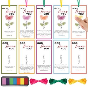 Imagem de Resurhang 60 peças de kit bíblico religioso para presente de dia dos namorados cristão "faça você mesmo", marcadores de livro com almofadas de tinta, para intercâmbio de dia dos namorados, domingo