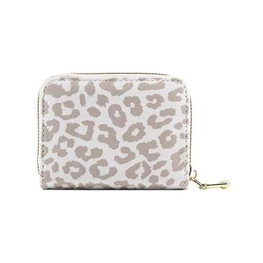 Imagem de Carteira elegante para cartão de crédito com estampa de leopardo - carteira com zíper de grande capacidade com 9 compartimentos para cartão e 2 compartimentos funcionais, Branco