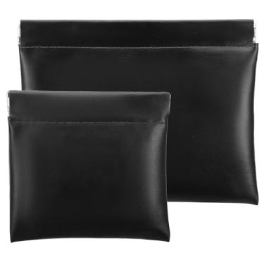 Imagem de Molain Bolsa de maquiagem pequena para bolsa, bolsa de cosméticos preta portátil autovedante, kit de viagem, organizador impermeável de poliuretano para viagem, porta-moedas, batom