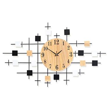 Imagem de Relógio de parede de madeira maciça, grande relógio decorativo para sala de estar, quarto, escritório, relógio silencioso moderno alimentado por bateria 3D, mostrador de 23,9 cm