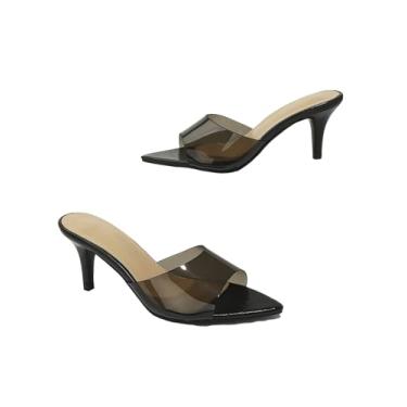 Imagem de GORGLITTER Sandálias femininas de salto agulha transparente, bico aberto, bico aberto, salto agulha transparente, costas nuas, Preto, 39