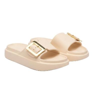 Imagem de Chinelo Feminino EVA 100% Confortável com Enfeite Metalizado – Leve, Macio e Estiloso (Off White, BR, Adulto, Faixa Numérico, 35, 36)