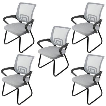 Imagem de Kit 5 Cadeiras Escritório Interlocutor Fixa Tela Mesh Tok 3310 Cinza