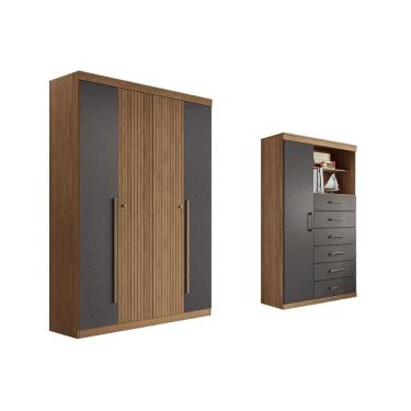 Imagem de Quarto Completo Modu +Cômoda QC343 Jatobá/Grafite - Santos Andirá
