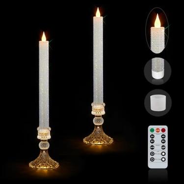 Imagem de MISSTIME Suporte iluminado para velas LED sem chama – Suporte de vela de vidro, temporizador remoto 2AA operado por bateria para decoração de Ação de Graças/Natal, centro de mesa de casamento
