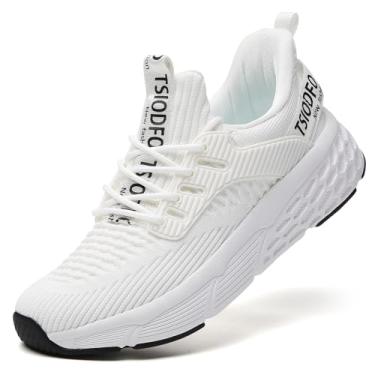 Imagem de TSIODFO Tênis de corrida feminino, sem cadarço, largo, leve, academia, treino, caminhada, Branco, 38