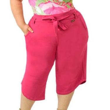 Imagem de Calça Catwalk Plus Size Pantacourt Cinto Laço Bolso Moda Feminina-Feminino