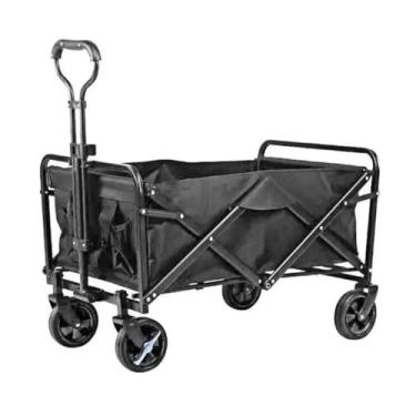 Imagem de Carrinho de Carga Dobrável Multiuso, Preto, Capacidade 150 kg, Estrutura em Aço, 75 x 73 x 44,5 cm, com Alça Retrátil e Rodas Giratórias, para Compras, Camping, Praia