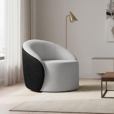 Imagem de Poltrona Sala Orgânica Lua Giratória Sintético Pu Preto/linho D03 - D`rossi Cor Cinza