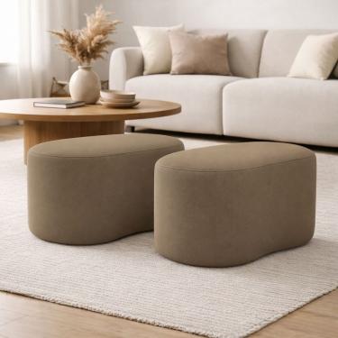 Imagem de Kit 2 Puff Orgânico Curvo Feijão Sala Redondo Confortável Moderno Suede Capuccino