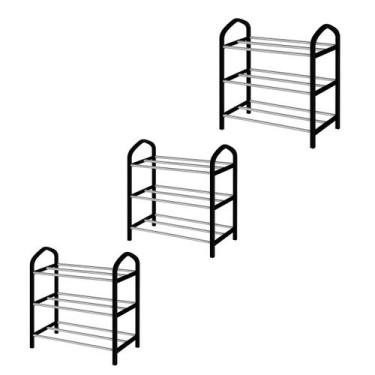 Imagem de Kit 3 Sapateira 3 Andares Organizadora Preta Calçado Multiuso Móvel Sa