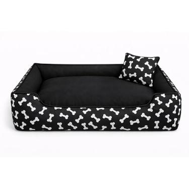 Imagem de Caminha para Cães e Gatos GG Grande com Zíper, Almofada Removível e Fundo Impermeável – Conforto e Durabilidade(PRETO CASINHA,GG - 70X60)