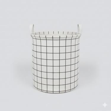 Imagem de Cesto Organizador Dobrável em Tecido, Design Moderno Cinza com Grade Branca, 22L, com Alças Práticas, para Armazenamento Multiuso (quadriculado branco)