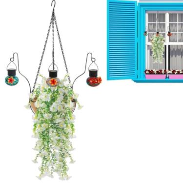 Imagem de Cestas de flores falsas | Flores falsas coloridas externas com alimentador de pássaros, suprimentos de quintal para varanda parede deck pátio frontal gazebo primavera