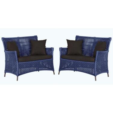 Imagem de 2 Sofás área Externa Igapó Alumínio Marrom Corda Náutica E9 Azul