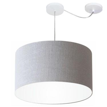 Imagem de Lustre Pendente Cilíndrico Com Desvio De Centro Vivare Md-4168 Cúpula Em Tecido 60x30cm - Bivolt Rustico-cinza 127/220v