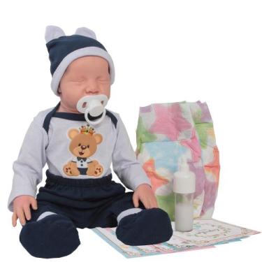 Imagem de Boneco Reborn Urso Menino Careca com Chupeta e Fraldinhas - Cegonha Re