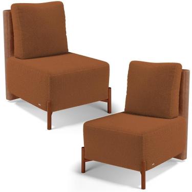 Imagem de Kit 02 Poltronas Decorativas Sala Estar Living Hungria L02 Couríssimo Camel Bouclê Terracota - Lyam