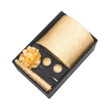 Imagem de Gravata Azul Paisley, Abotoaduras E Broche Em Caixa De 8 Cm  Presente 