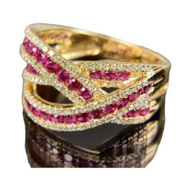 Imagem de Anel Cruzado CZ Vermelho Rosa Para Mulheres, Aliança De Casamento, Pre