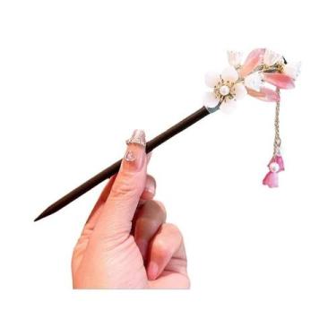 Imagem de Grampo De Cabelo De Madeira Com Borla Floral Estilo Chinês Retrô Vinta