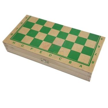 Imagem de Brinquedo Educativo Xadrez e Damas Estojo Tabuleiro de Madeira Dobráve