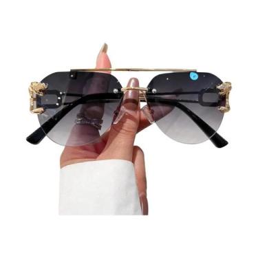 Imagem de Óculos de Sol Sem Aro Femininos - Luxo, Vintage, Armação Grande, Cinza