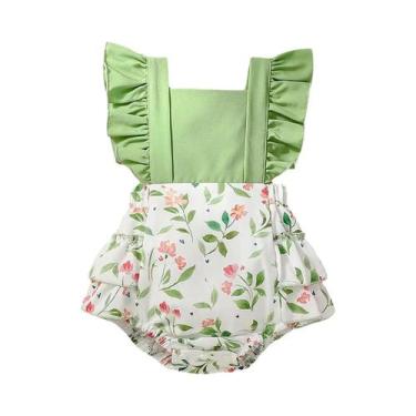 Imagem de Macacão Floral Sem Mangas Para Bebês Meninas De 0 a 1 Ano, Conjunto Ca
