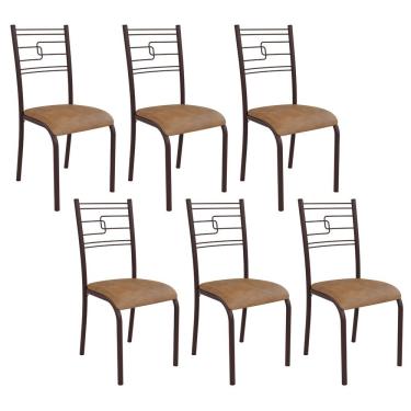 Imagem de Kit 6 Cadeiras Ella Estrutura Em Aço Marrom E Tecido Jambo