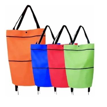 Imagem de Carrinho Compras Feira Bolsa Dobrável Sacola Expansivel Multiuso Compacta Rodinhas Mercado Portatil