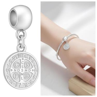 Imagem de Berloque São Bento Prata 925 Pingente Medalha Cruz Banhado - Morganitt