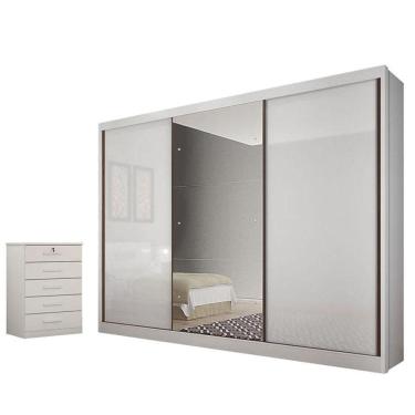 Imagem de Guarda Roupa Casal Sonetto Com Espelho E Gaveteiro Suiça Neve - Horizonte