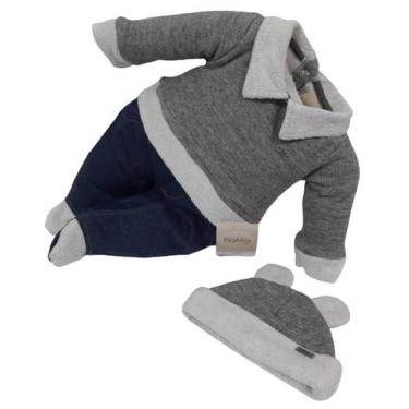 Imagem de Macacão Longo Luxo Bebe Menino Jeans + Touca Inverno 2594 - KATITA KID