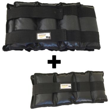 Imagem de Kit Pares De Caneleiras tornozeleiras 9kg + 1kg Pretas-Unissex
