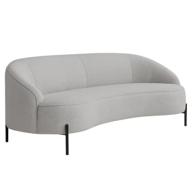 Imagem de Sofá Curvo Porto 03 Lugares 180cm Pés Preto Bouclé Cinza Claro - Nexta Casa