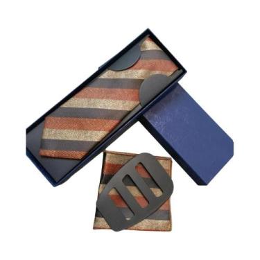 Imagem de Conjunto De Lenço De Bolso E Gravata Masculina De Poliéster Listrada M