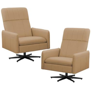 Imagem de Kit 2 Poltronas Reclinável Giratória Lutor L06 Couro Marrom Lyam Decor