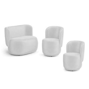 Imagem de Kit 2 Poltronas E 1 Namoradeira Orgânica Molly Couro Sintético Branco Desk Design