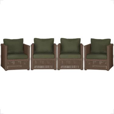 Imagem de Kit 4 Poltronas Madri Alumínio Corda Náutica Estofado Marrom Trama Original