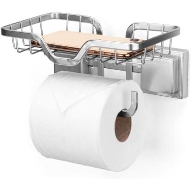 Imagem de Porta Papel Higiênico Suporte Celular Parede Banheiro Lavabo Cromo Fosco Arthi