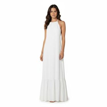 Imagem de Vestido Longo Frente Única Forrado Decotado Festa Casamento Formatura 