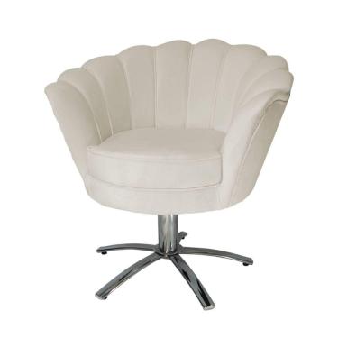 Imagem de Conjunto 2 Poltronas Estofada Com Base Giratória de Metal Pétala Suede Bege - LM DECOR