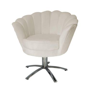 Imagem de Conjunto 2 Poltronas Estofada Com Base Giratória de Metal Pétala Veludo Bege - LM DECOR