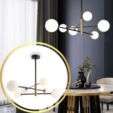 Imagem de Luminária 6 Globos Vidro 85x48cm Jabuticaba Sputnik Metal Lustre Teto 