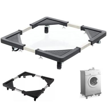 Imagem de Suporte com Rodinhas Ajustável SU-RODA Aço Inox 140KG para Eletrodomésticos Preto Economia Solar