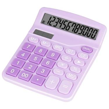 Imagem de Calculadora de mesa DANRONG roxa com dupla alimentação e botões grande